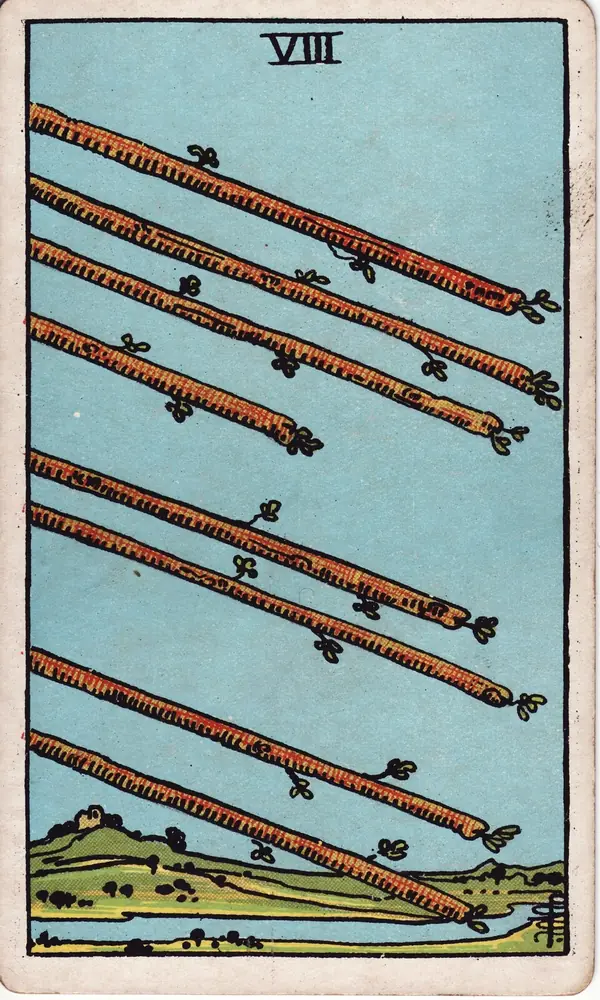 Eight of Wands, from the Rider-Waite-Smith tarot deck
