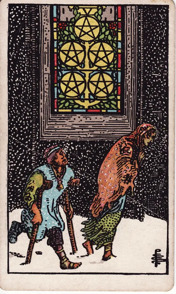 Five of Pentacles, from the Rider-Waite-Smith tarot deck