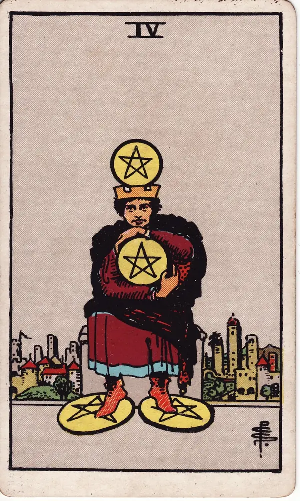 Four of Pentacles, from the Rider-Waite-Smith tarot deck