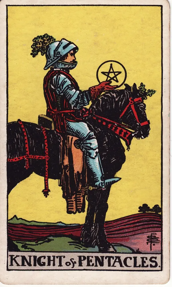 Knight of Pentacles, from the Rider-Waite-Smith tarot deck