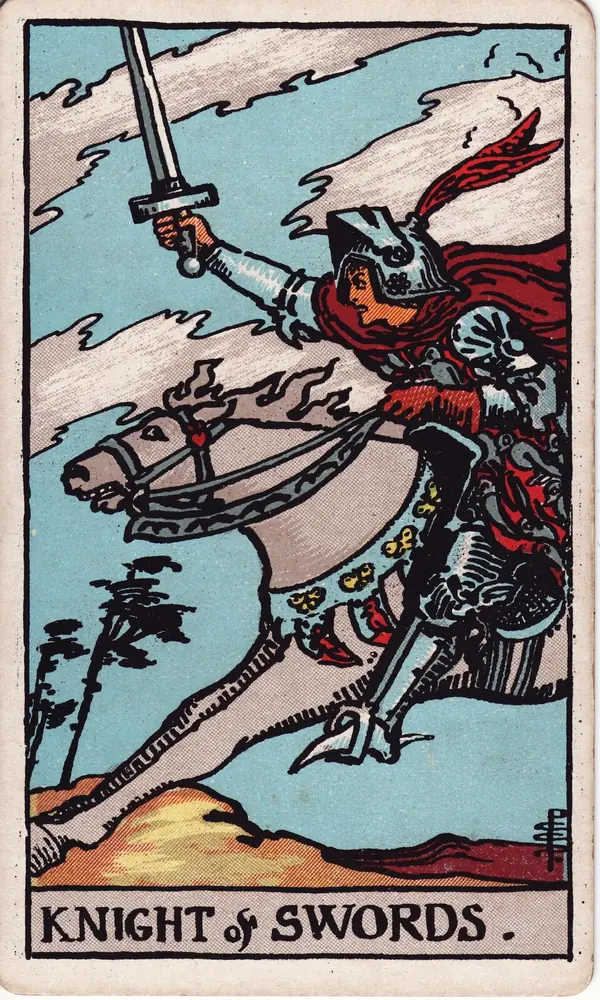 Knight of Swords, from the Rider-Waite-Smith tarot deck