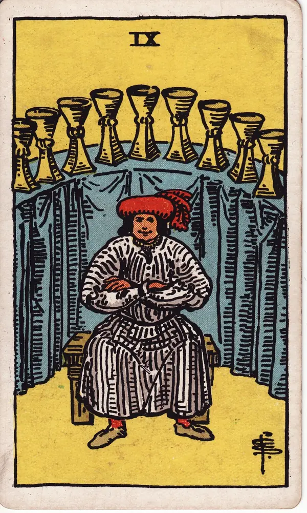 Nine of Cups, from the Rider-Waite-Smith tarot deck