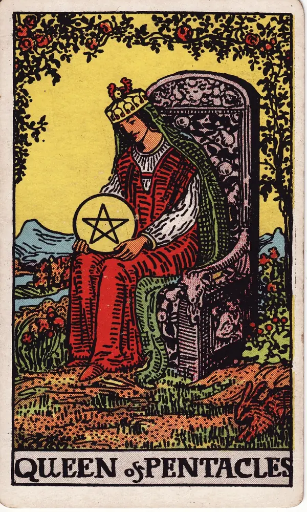 Queen of Pentacles, from the Rider-Waite-Smith tarot deck