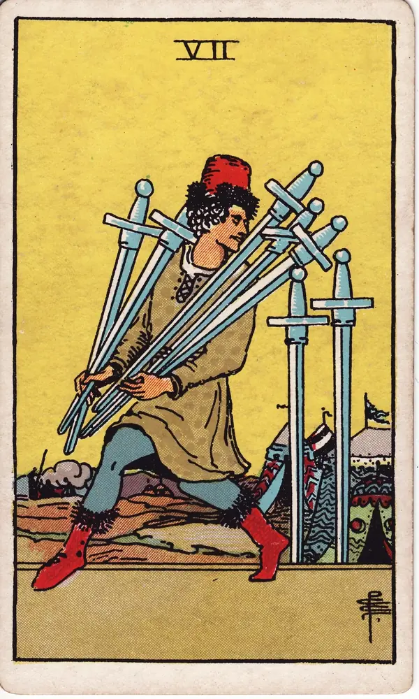 Seven of Swords, from the Rider-Waite-Smith tarot deck