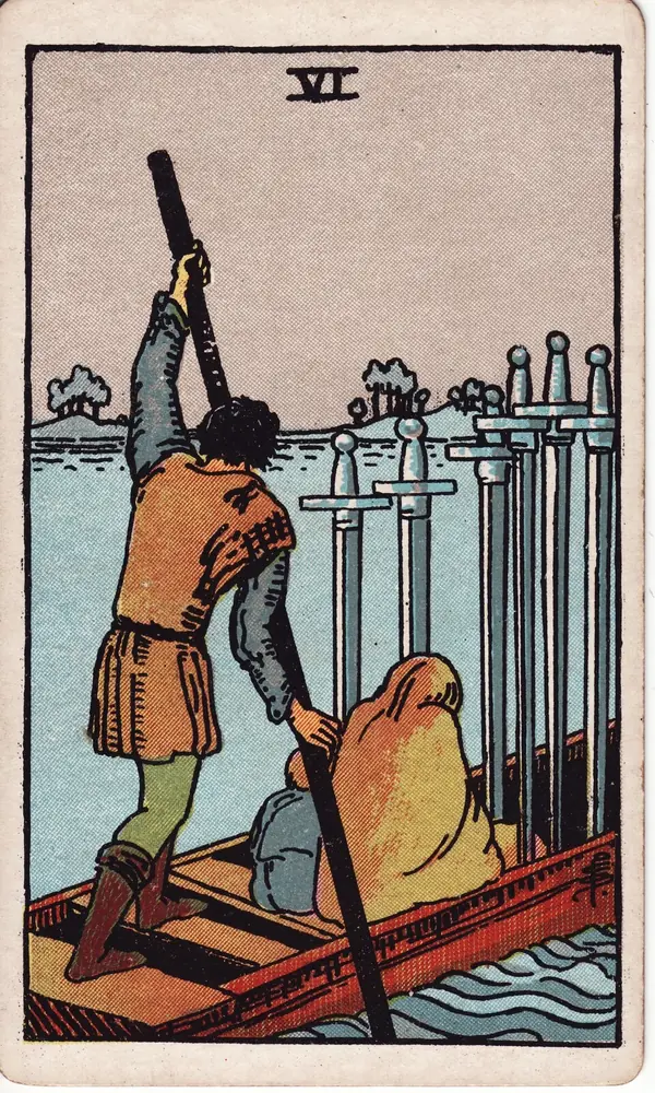 Six of Swords, from the Rider-Waite-Smith tarot deck