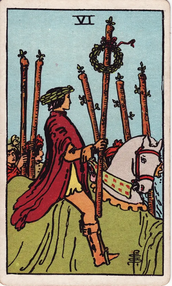 Six of Wands, from the Rider-Waite-Smith tarot deck