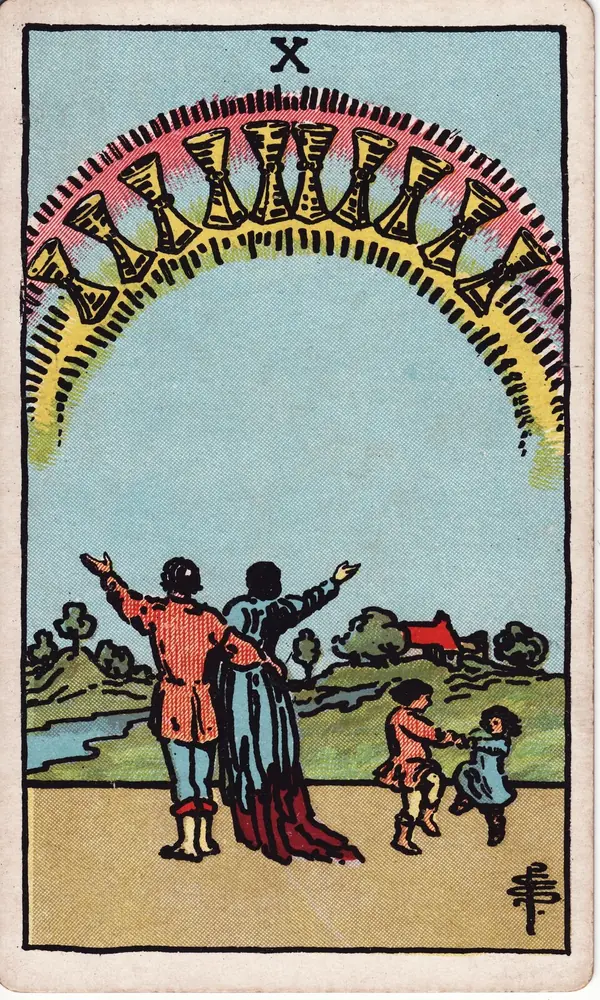Ten of Cups, from the Rider-Waite-Smith tarot deck