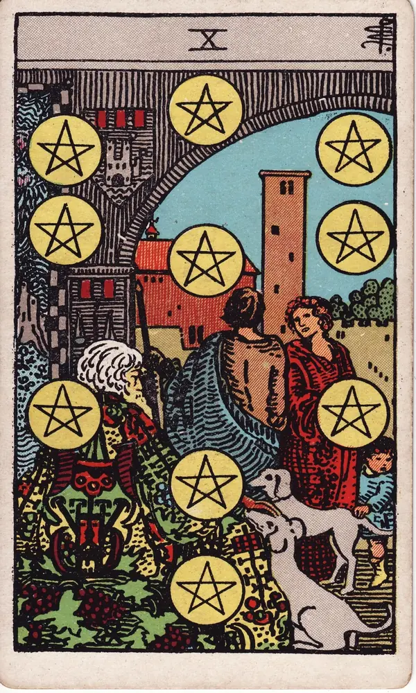 Ten of Pentacles, from the Rider-Waite-Smith tarot deck