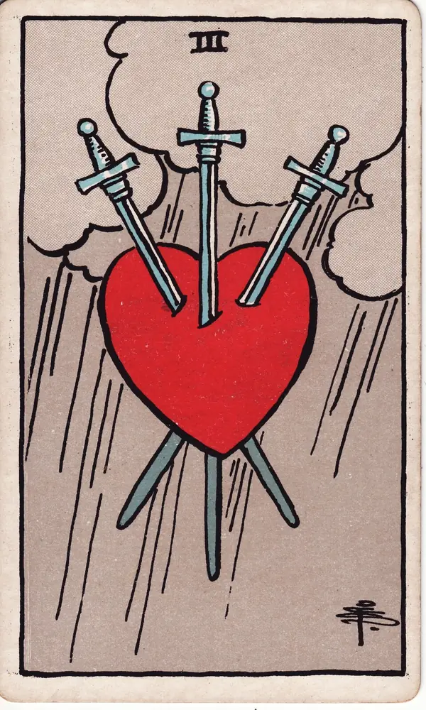 Three of Swords, from the Rider-Waite-Smith tarot deck