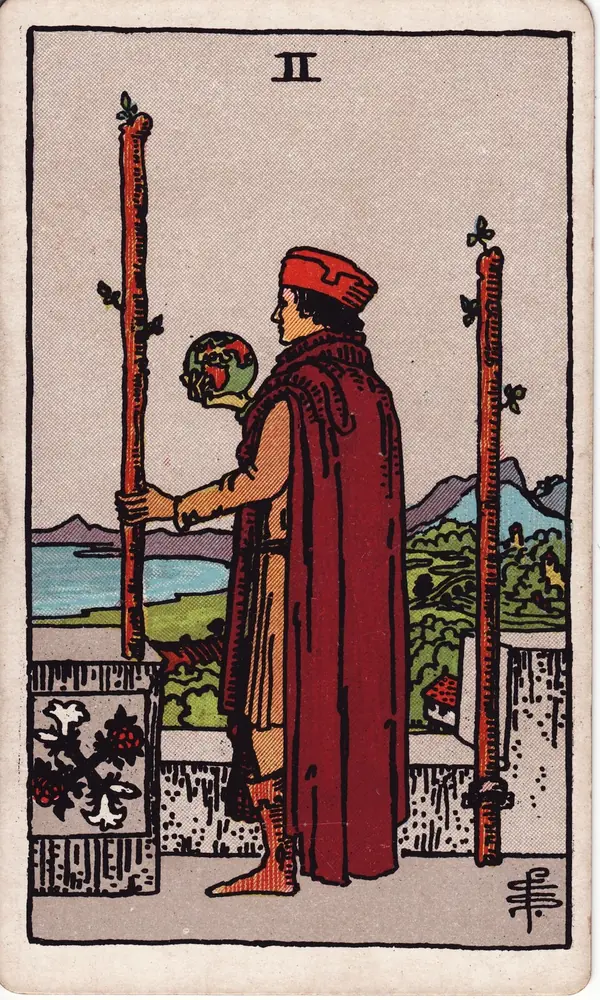 Two of Wands, from the Rider-Waite-Smith tarot deck